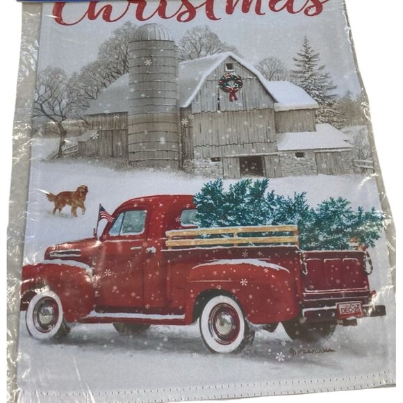 Farmhouse Christmas Garden Flag Holiday Party Banner Farm Truck Winter Decor New - Picture 1 of 5